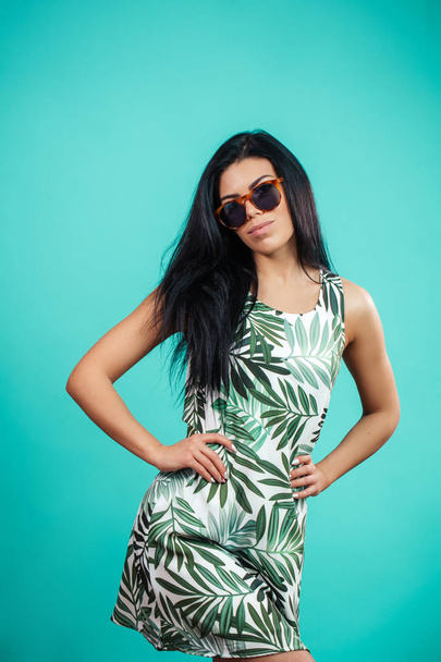 summer fashion model with long black hair - Zdjęcie, obraz