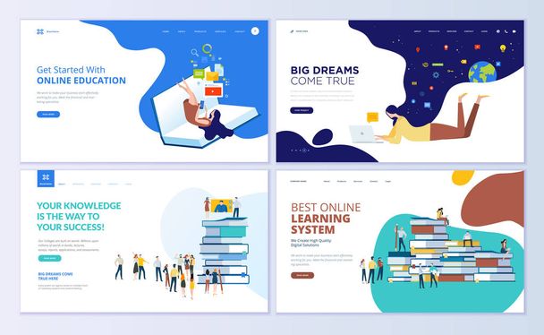 Set of web page design templates for online education, training and courses, learning, video tutorials. Modern vector illustration concepts for website and mobile website development.  - Vector, Image