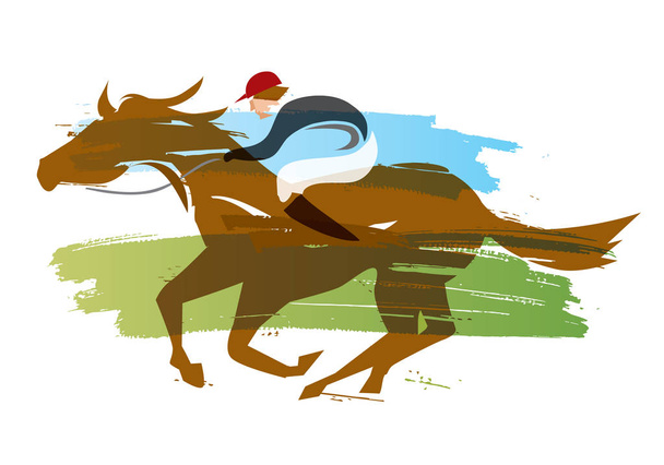 A ló zsoké, lóverseny. Víz befest utánozták illusztráció a Jockey a ló teljes sebességgel. Szabad vektor. - Vektor, kép