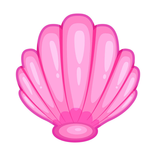 Lindo icono de caricatura rosa brillante concha marina. Símbolo colorido de mariscos aislado sobre fondo blanco. Estilo de dibujos animados. Ilustración vectorial
. - Vector, imagen
