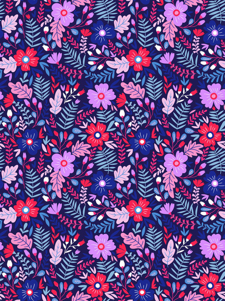  seamless pattern with  flowers and  leaves. Stylish floral endless print for summer fabric design. Vector illustration. - Vector, afbeelding