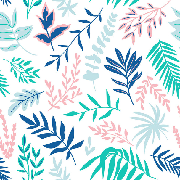 Seamless pattern with tropical leaves. Beautiful print with hand drawn exotic plants. botanical design. Vector illustration. - Vettoriali, immagini
