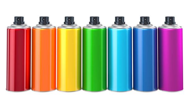 Row from colored aerosol spray paints, 3D rendering - Φωτογραφία, εικόνα