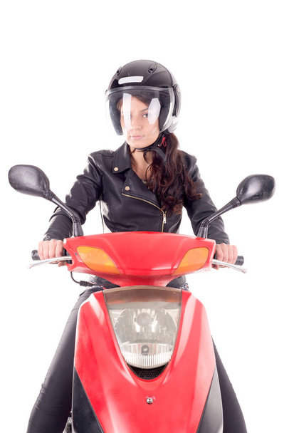 young woman with motorcycle isolated in white - Foto, immagini