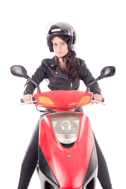 young woman with motorcycle isolated in white - Foto, immagini