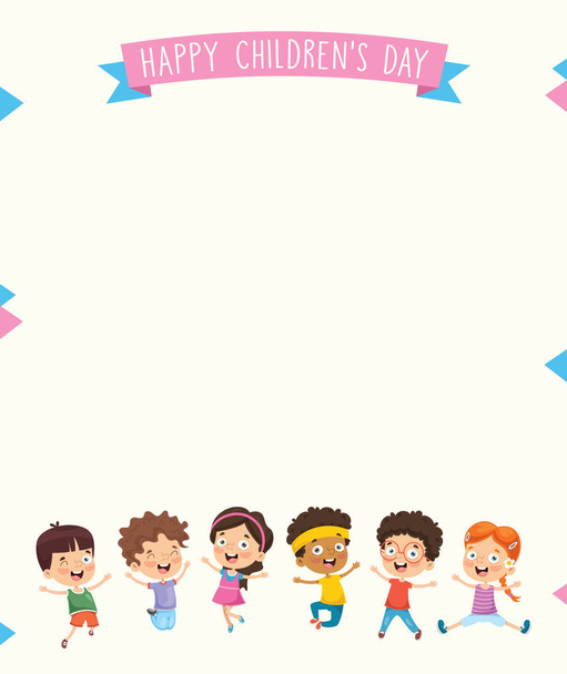 Vector Illustration Of Happy Kids Playing - Vetor, Imagem