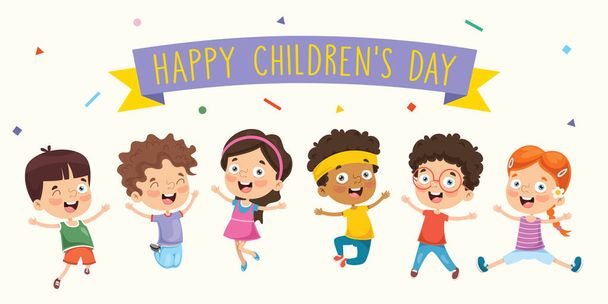 Vector Illustration Of Happy Kids Playing - Vector, Image