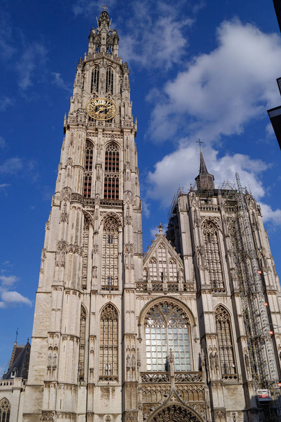 Cathedral of our lady in Antwerp, Belgium under clear blue sky in Sunny good weather day in spring - Фото, изображение