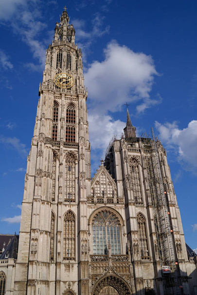 Cathedral of our lady in Antwerp, Belgium under clear blue sky in Sunny good weather day in spring - Photo, image