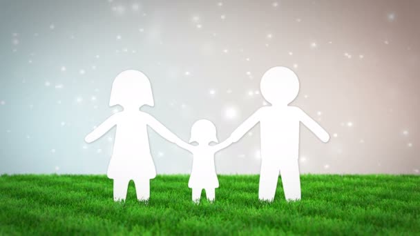 paper family animation on grass field. 3D render - Footage, Video