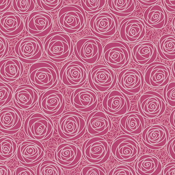 Patrón sin costura floral. Esquema de rosas estilizadas. Fondo abstracto con flores rosas. Doodle dibujado a mano elemento de diseño de arte de línea - Vector, Imagen