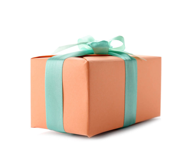 Beautiful gift box with ribbon on white background - Foto, Bild