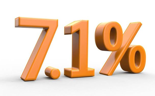 7,1 percent discount. orange 3d numbers on isolated white background - Photo, image