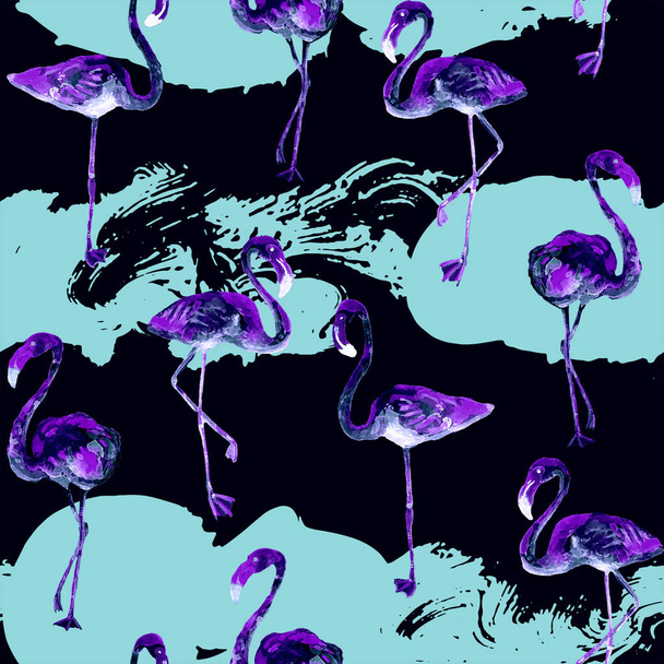 Flamingo pattern. Summer watercolor background. - Photo, Image