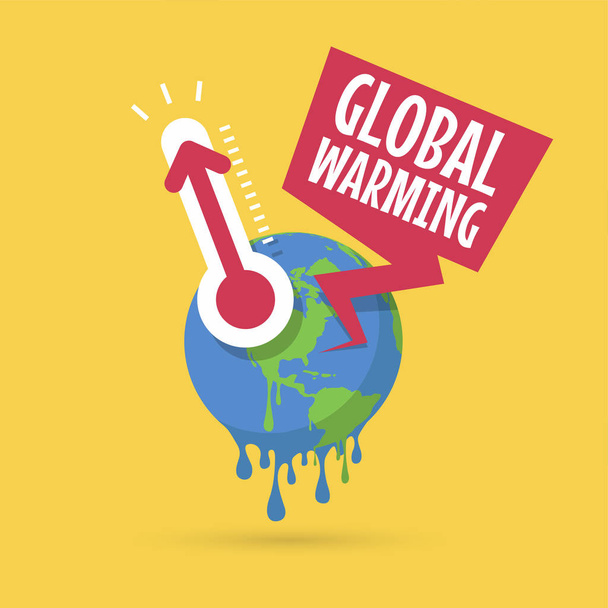 Planeet aarde met thermometer, Global warming concept. vector - Vector, afbeelding
