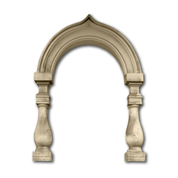 Stara Rama drzwi, wejście portyk z łukiem arabski i Tralki z cienia na białym tle - Zdjęcie, obraz