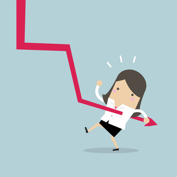 Down graph fall to Businesswoman. vector - Vector, Image