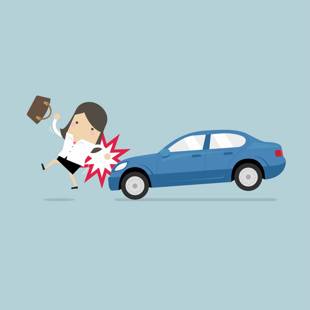 Una mujer de negocios a punto de ser atropellada por un coche, Seguridad Vial. vector
 - Vector, imagen