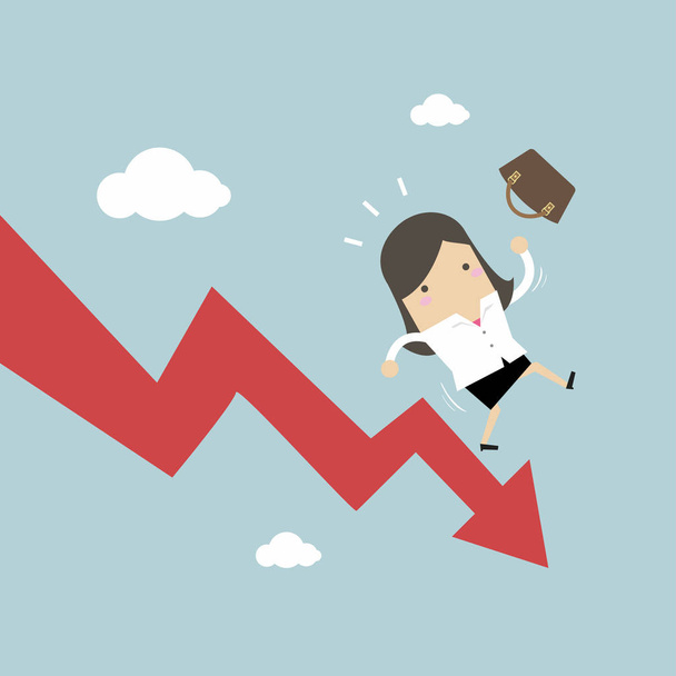 Businesswoman On Falling Down Chart. vector - Vector, Image