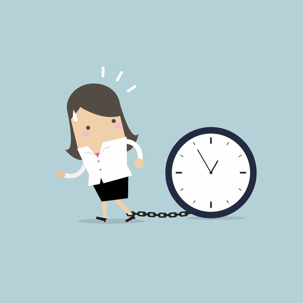 Empresaria se encadena con gran reloj en el concepto de tiempo. vector
 - Vector, Imagen