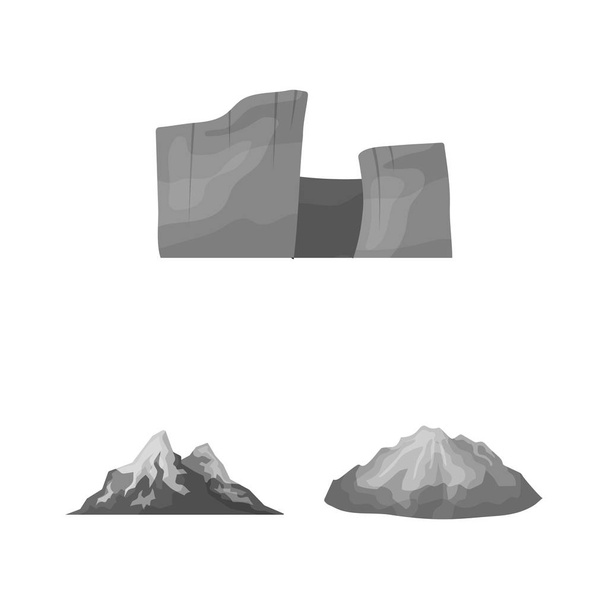 Different mountains monochrome icons in set collection for design.Mountains and landscape vector symbol stock  illustration. - Vettoriali, immagini