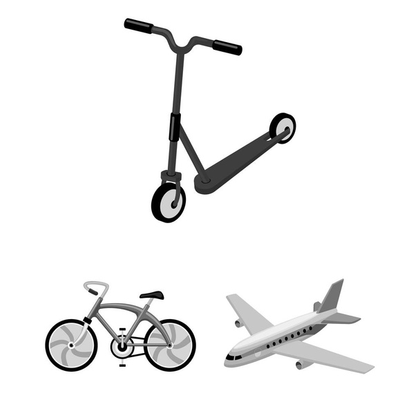 Different types of transport monochrome icons in set collection for design. Car and ship vector symbol stock web illustration. - Wektor, obraz
