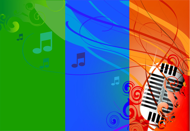 Vector Classic Microphone, multicolored background & notes. - Vector, Image