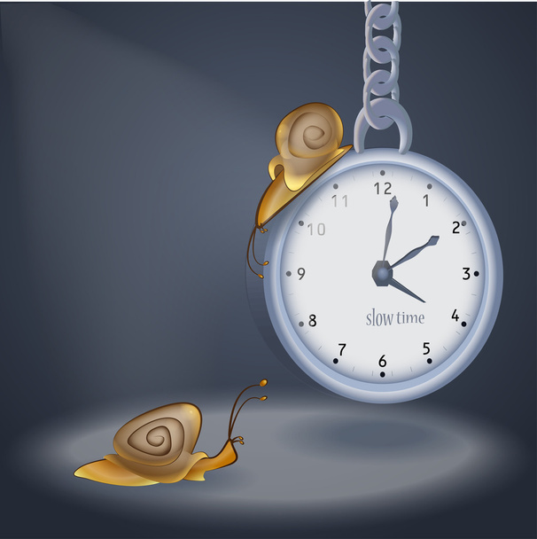 Concept vector illustration of clock and two snails - Vector, Image