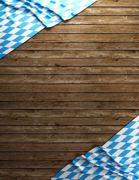 Fond rustique pour Oktoberfest avec tissu bavarois blanc et bleu sur bois - rendu 3D
 - Photo, image