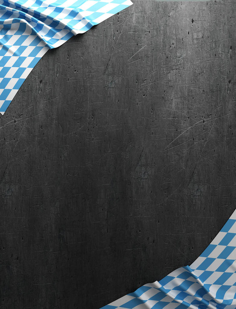 Fond rustique pour Oktoberfest avec tissu bavarois blanc et bleu - rendu 3D - Photo, image