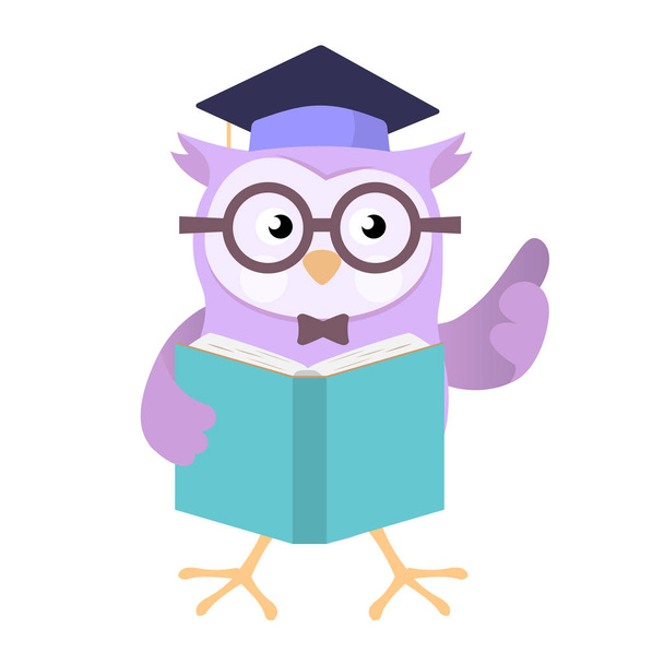 Owl wearing education cap holding book, isolated on white background, for education concept - Vector Cartoon Illustration. - Vector, Image