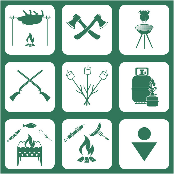 Ensemble d'icônes d'équipement de voyage et de camping. Illustration vectorielle
 - Vecteur, image