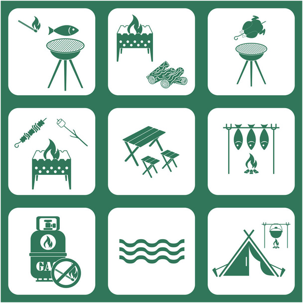 Set of travel and camping equipment icons. Vector illustration - Vector, Image