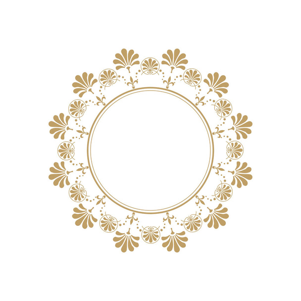 Decorative round frame for design with floral ornament. A template for printing postcards, invitations, books, for textiles, engraving, wooden furniture, forging. Vector. - Вектор,изображение