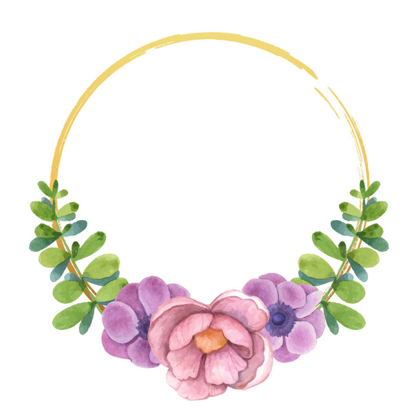 watercolor wreath with flowers - ベクター画像