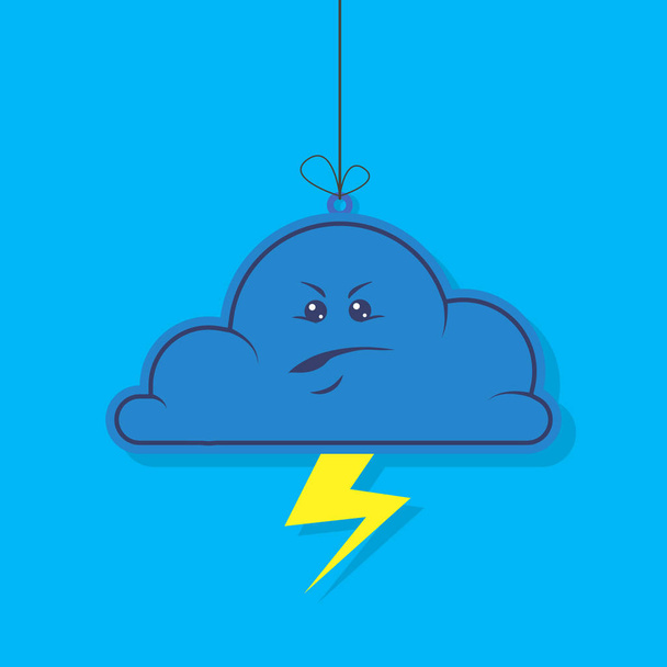 colored simple vector cartoon illustration of flat dark angry cloud with lightning - Vector, Image