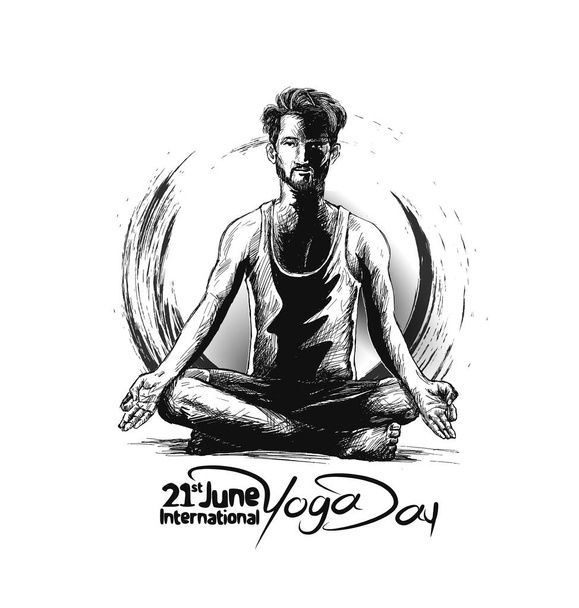 Homme pratiquant la pose de yoga, 21 juin Journée internationale du yoga, illustration vectorielle
. - Vecteur, image