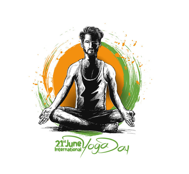 Hombre practicando yoga pose, 21 junio Día Internacional del Yoga, ilustración vectorial
. - Vector, imagen