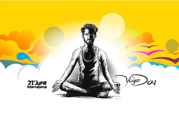 Человек практикующий позу йоги, 21 июня Международный день йоги, векторная иллюстрация
. - Вектор,изображение