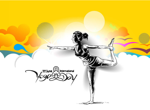 Femmes pratiquant la pose de yoga - 21 juin Journée internationale du yoga, illustration vectorielle
. - Vecteur, image