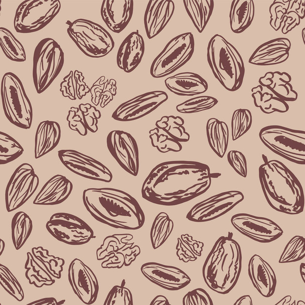 Seamless background with nuts and dried fruits. Vector illustration. - Вектор, зображення