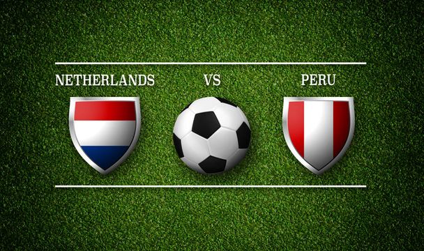 Calendario de partidos de fútbol, Países Bajos vs Perú, banderas de países y pelota de fútbol - Representación 3D
 - Foto, Imagen