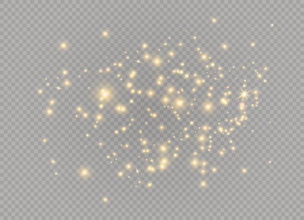 Valkoiset kipinät ja kultaiset tähdet kimaltelevat erityinen valoefekti. Vektori kimaltelee läpinäkyvällä taustalla. Joulu abstrakti
 - Vektori, kuva