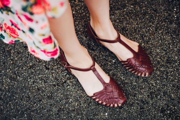Young girl wearing fashion t-bar sandals - Photo, Image