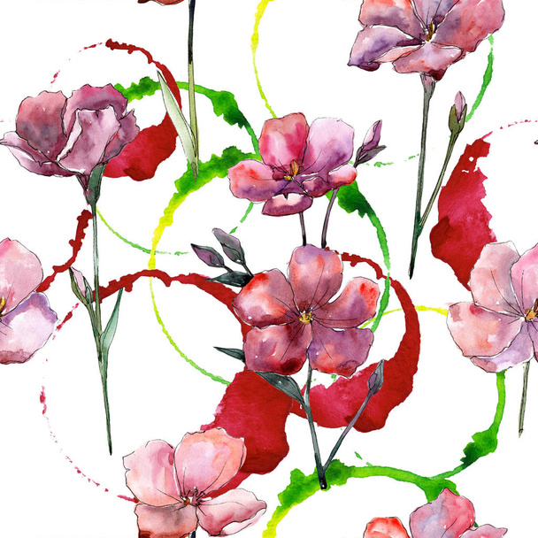Wildflower pink flax. Floral botanical flower.Seamless background pattern. Fabric wallpaper print texture. Aquarelle wildflower for background, texture, wrapper pattern, frame or border. - Foto, imagen