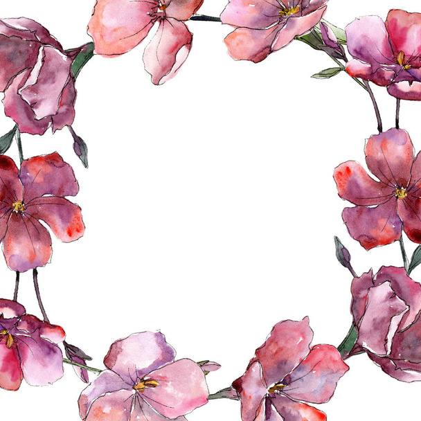 Wildflower pink flax. Floral botanical flower.Frame border ornament square. Aquarelle wildflower for background, texture, wrapper pattern, frame or border. - Fotografie, Obrázek
