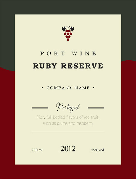 Portviinin etiketti. Vektoripreemiomalli. Puhdas ja moderni muotoilu. Ruby Reserve ja punaviini. Portugalin kansallinen viini
. - Vektori, kuva