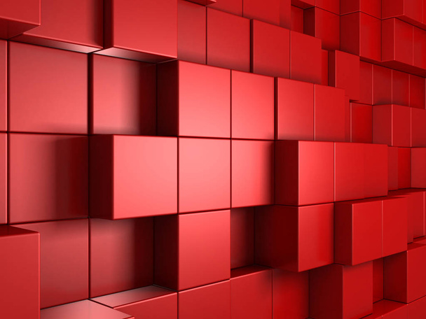 Abstracte geometrische achtergrond in het rood van kubussen. 3D-rendering. - Foto, afbeelding