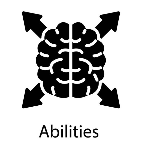 Inside view of human brain pointing in all four direction, displaying abilities icon - Vector, Image