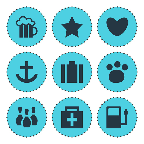 illustration of 9 travel icons. Editable set of star, bowling pins, pub and other icon elements. - Fotoğraf, Görsel